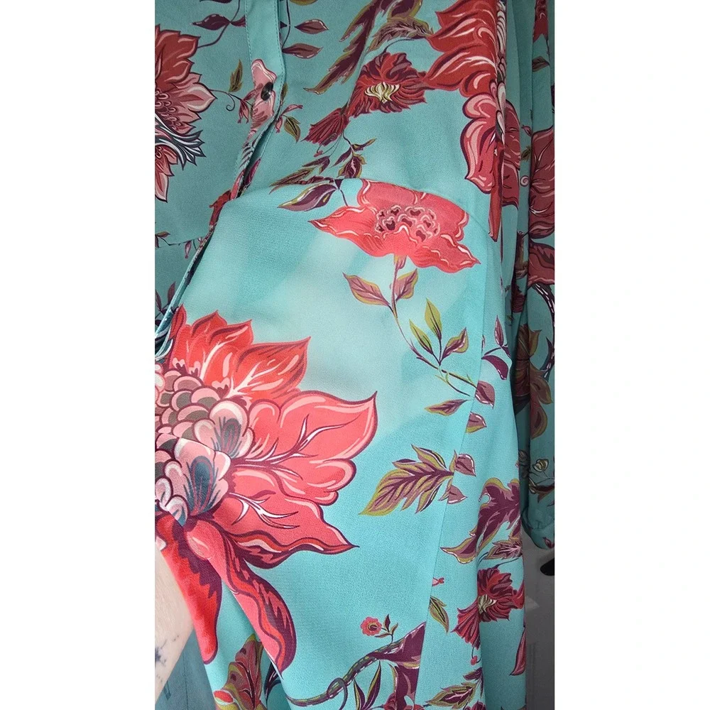 Soft Surroundings Floral Button Down Maxi Dress Turquoise Red Plus Size 3X - Picture 7 of 11